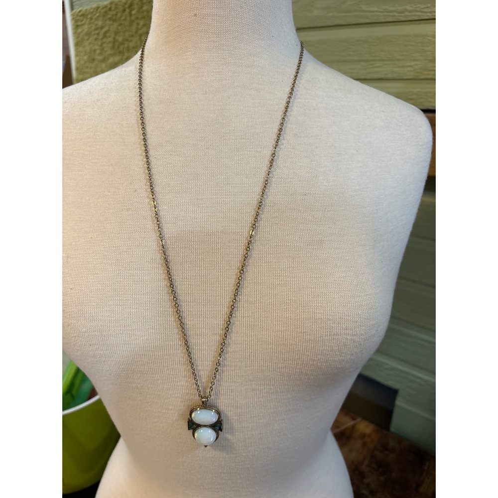 American‎ Eagle Moonstone Abalone Pendant Necklace Antique Gold Boho Long Chain